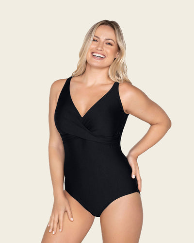 Slimming classic one-piece swimsuit criss-cross top#color_700-black
