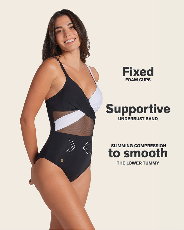 Eco friendly recycled nylon one piece with slimming compression