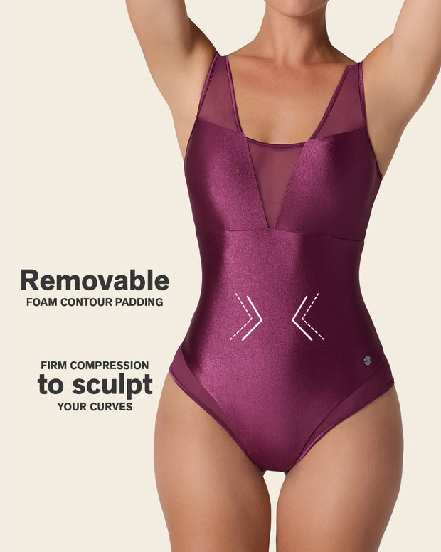 One-Piece Sheer Mesh Accent Sculpting Swimsuit