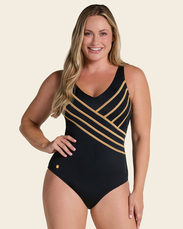 One-Piece Slimming Swimsuit with Elegant 3D Stripes