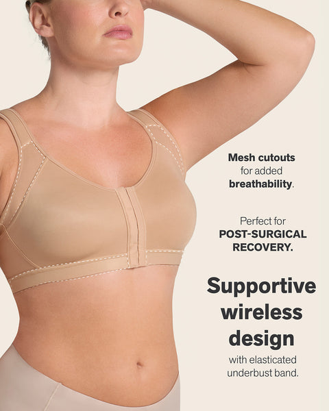 Post-Surgical Wireless Bra with Front Closure#color_801-golden-beige