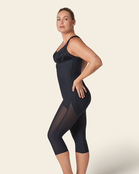 Stage 1 post-surgical calf-length girdle with front hook-and-zip closure#color_700-black