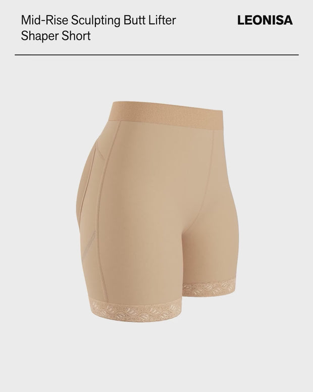 Mid-rise sculpting butt lifter shaper short