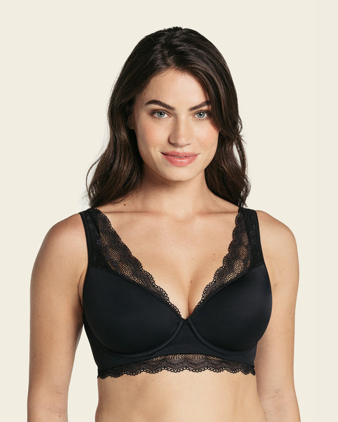 Deep coverage bra: soft lightly-lined lace underwire bra#