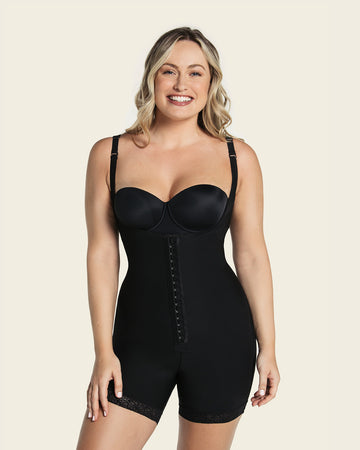 Firm compression boyshort body shaper with butt lifter (front hook-and-eye closure)#color_700-black