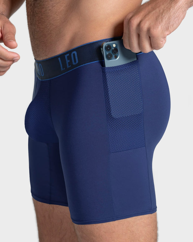 Long athletic boxer brief with side pocket