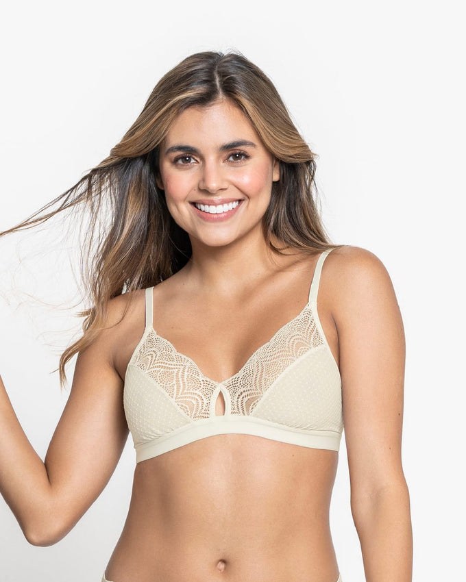 Triangle lace bralette with sheer buttonhole detail#color_253-ivory
