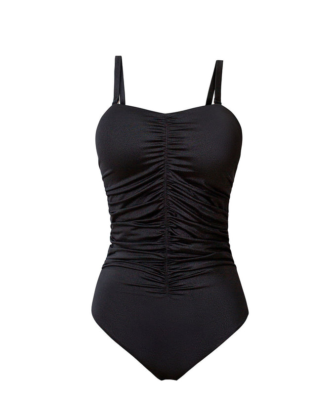 Shirred detail one-piece firm compression swimsuit#color_700-black