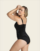 Shirred detail one-piece firm compression swimsuit