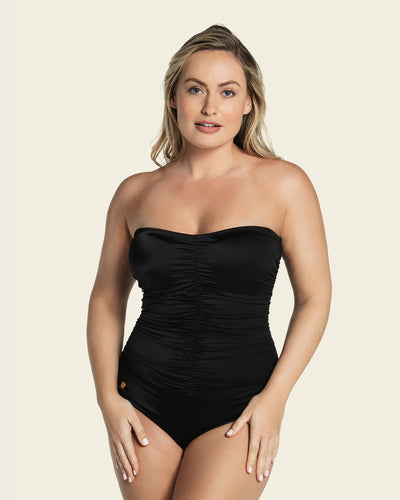 Shirred detail one-piece firm compression swimsuit#color_700-black